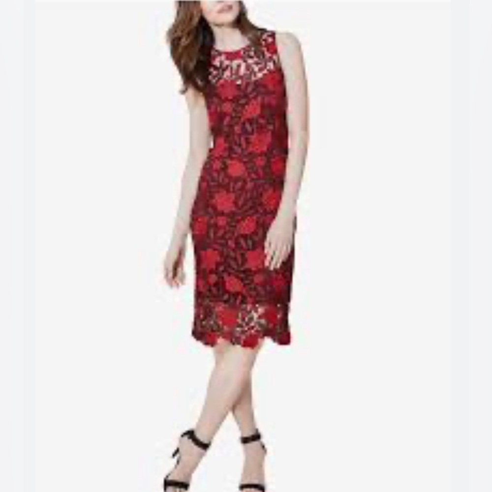 White House Black Market Red Tonal Lace Overlay Sheath Dress 2 #151 New No tag